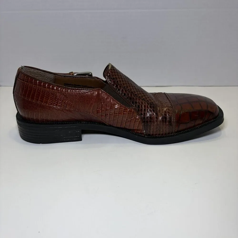 Stacy Adams Genuine Snake Shoes Men's Size 8 Brown Leather Monk Strap Dress